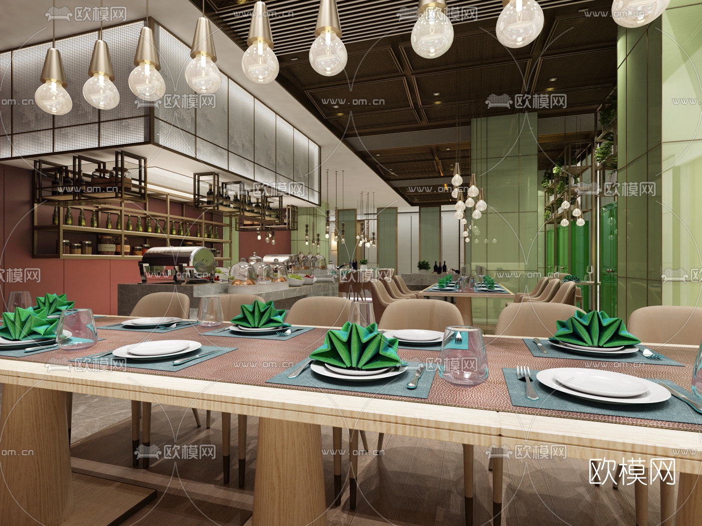 现代酒店自助餐厅3d模型