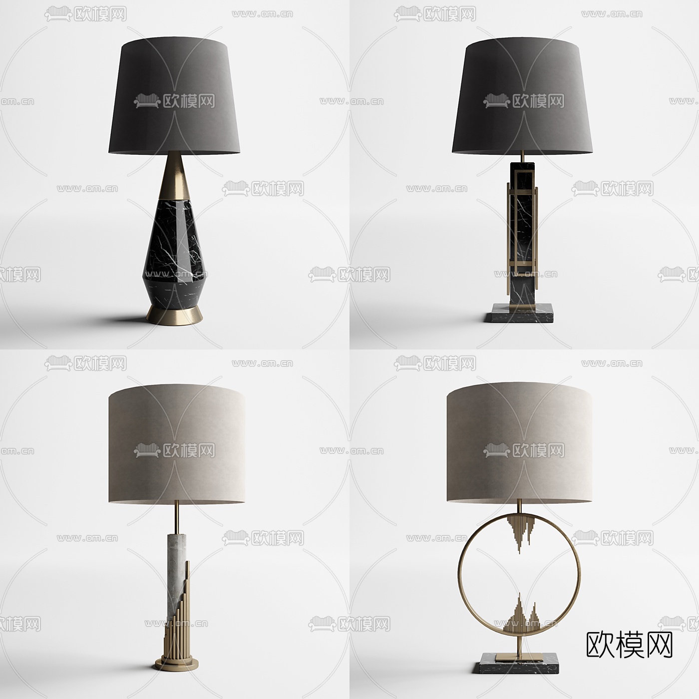 现代台灯组合3d模型-免费3dmax模型库-欧模网