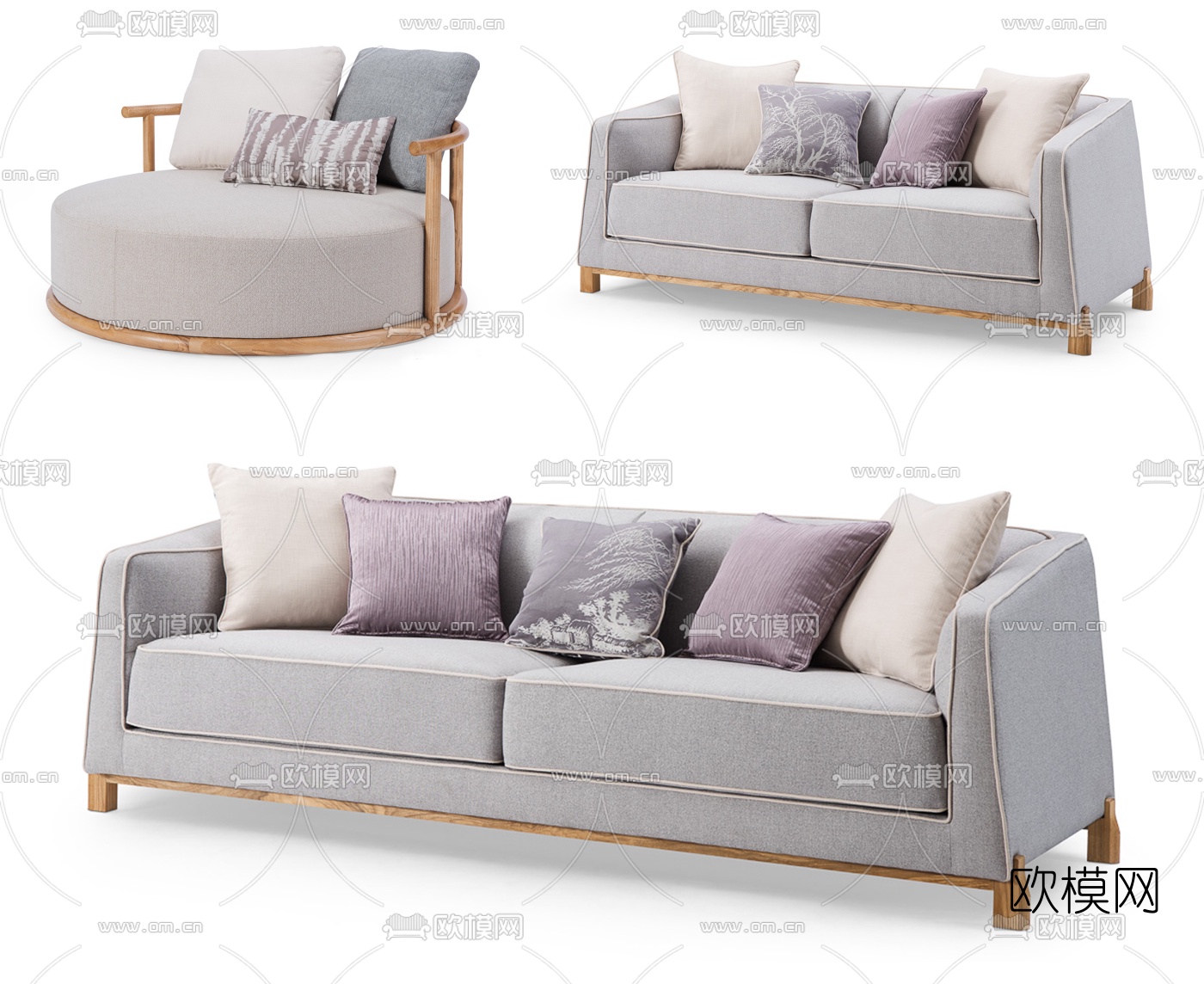 新中式布艺双人沙发3d模型下载