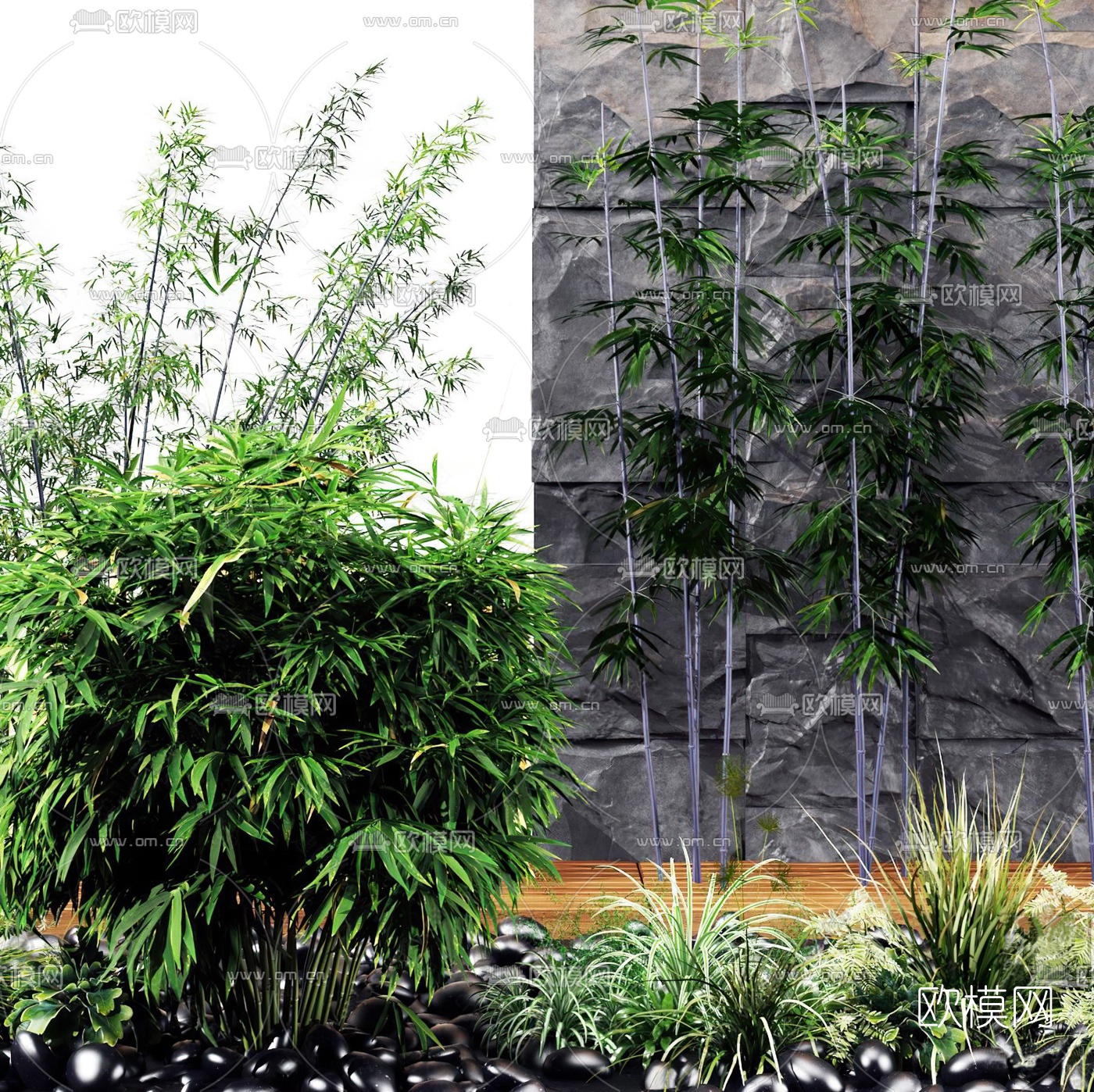 现代竹子花草植物3d模型