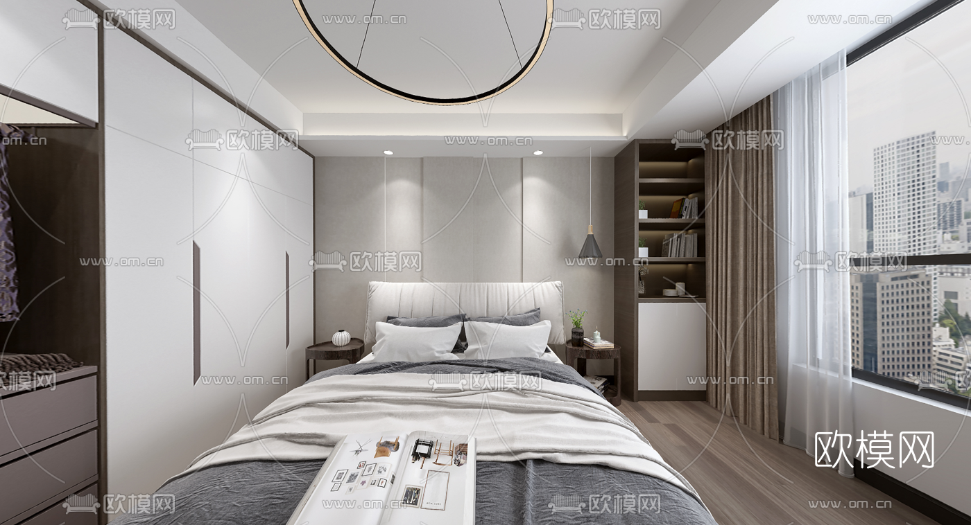 现代卧室全景3d模型-免费3dmax模型库-欧模网