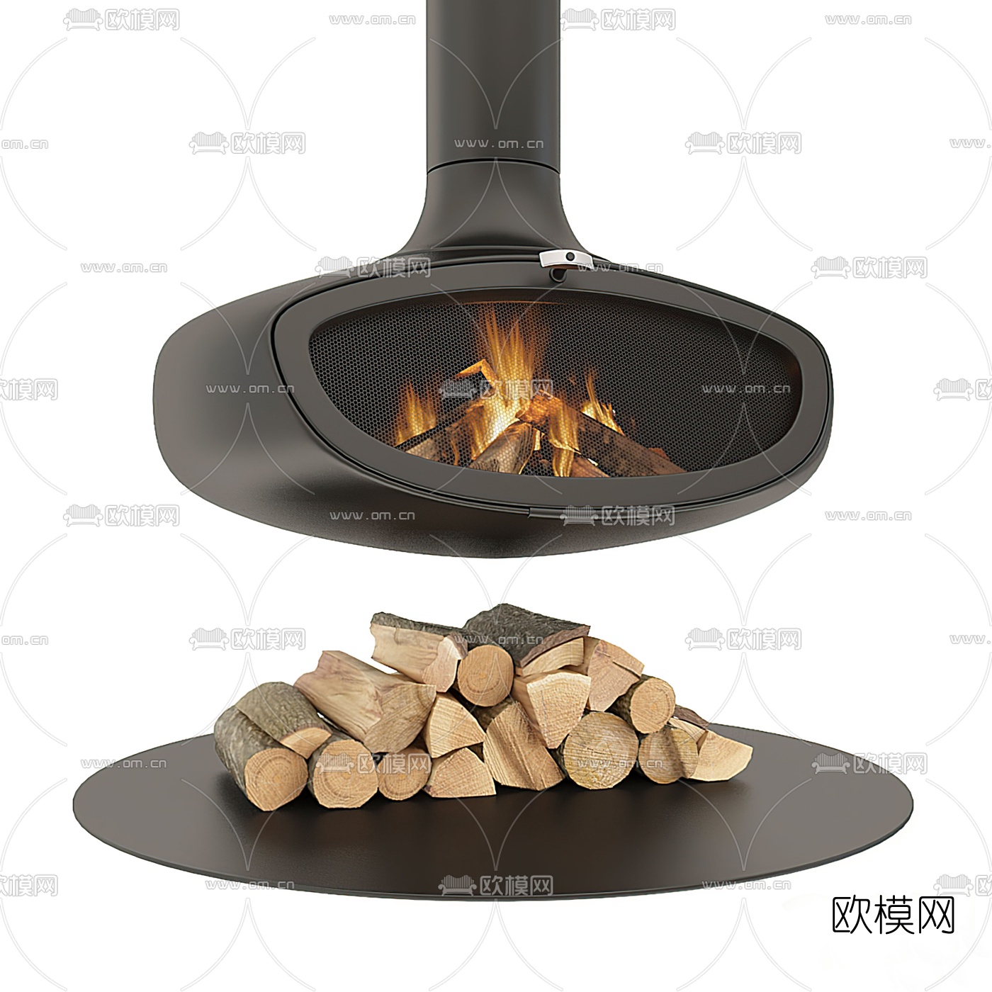 工业风吊挂式壁炉3d模型下载（渲染图1）