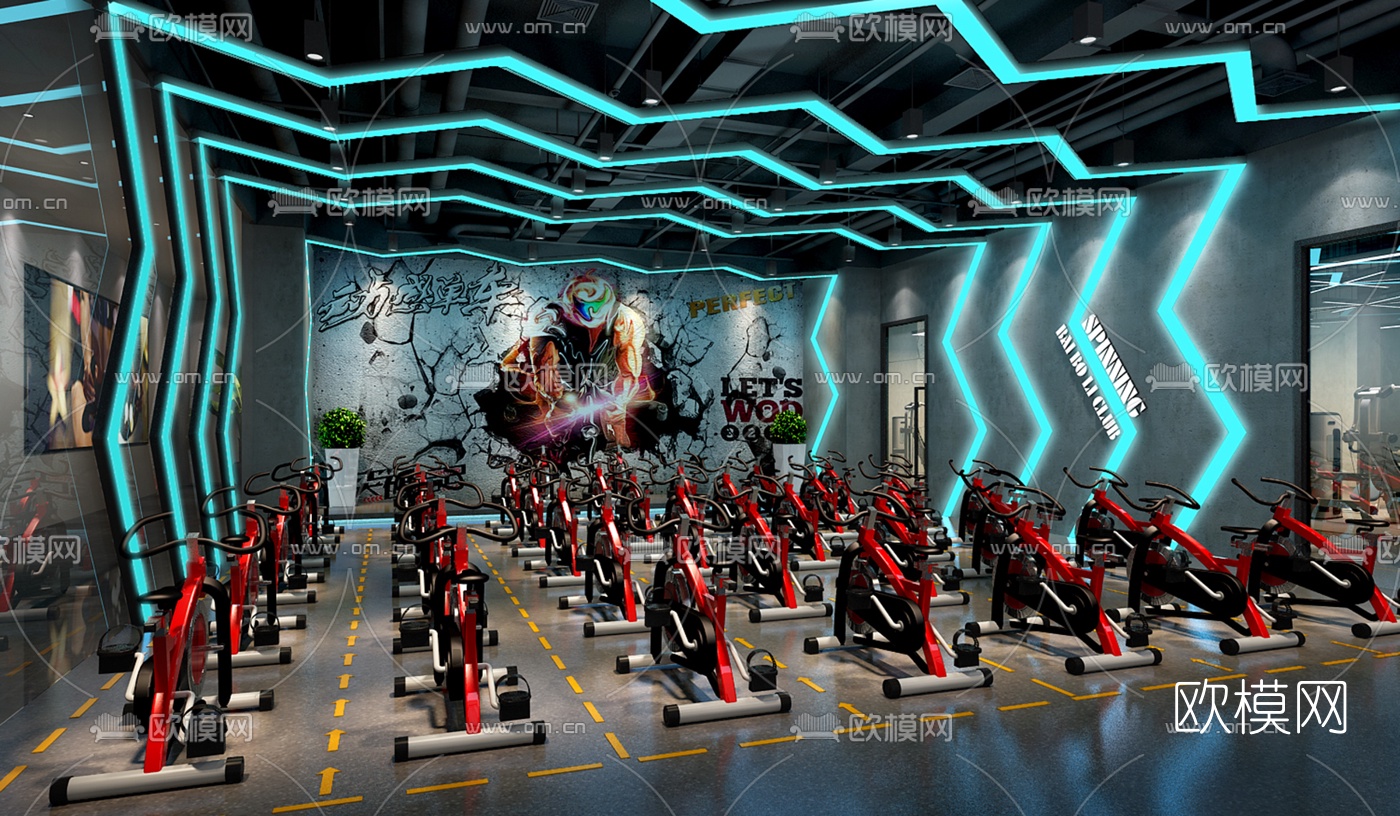动感单车健身房3d模型下载