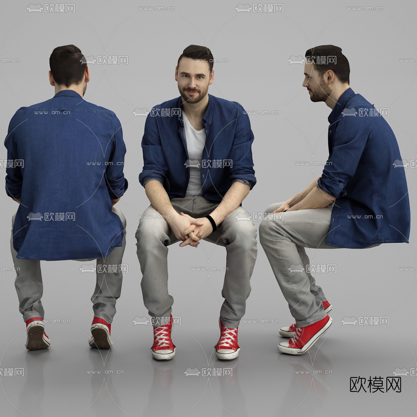 现代坐姿男人3d模型下载