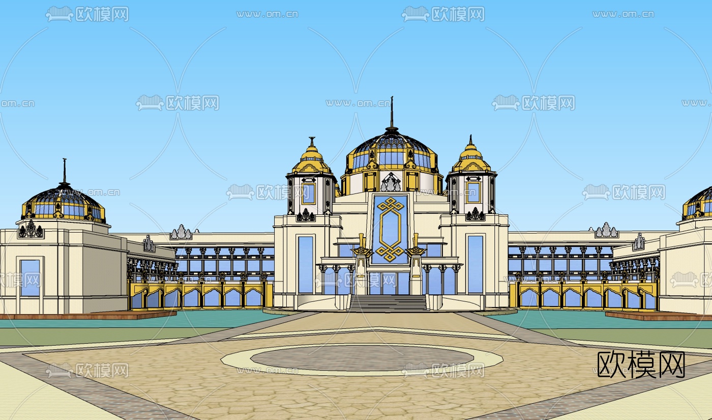 蒙古风酒店免费su模型下载（渲染图1）