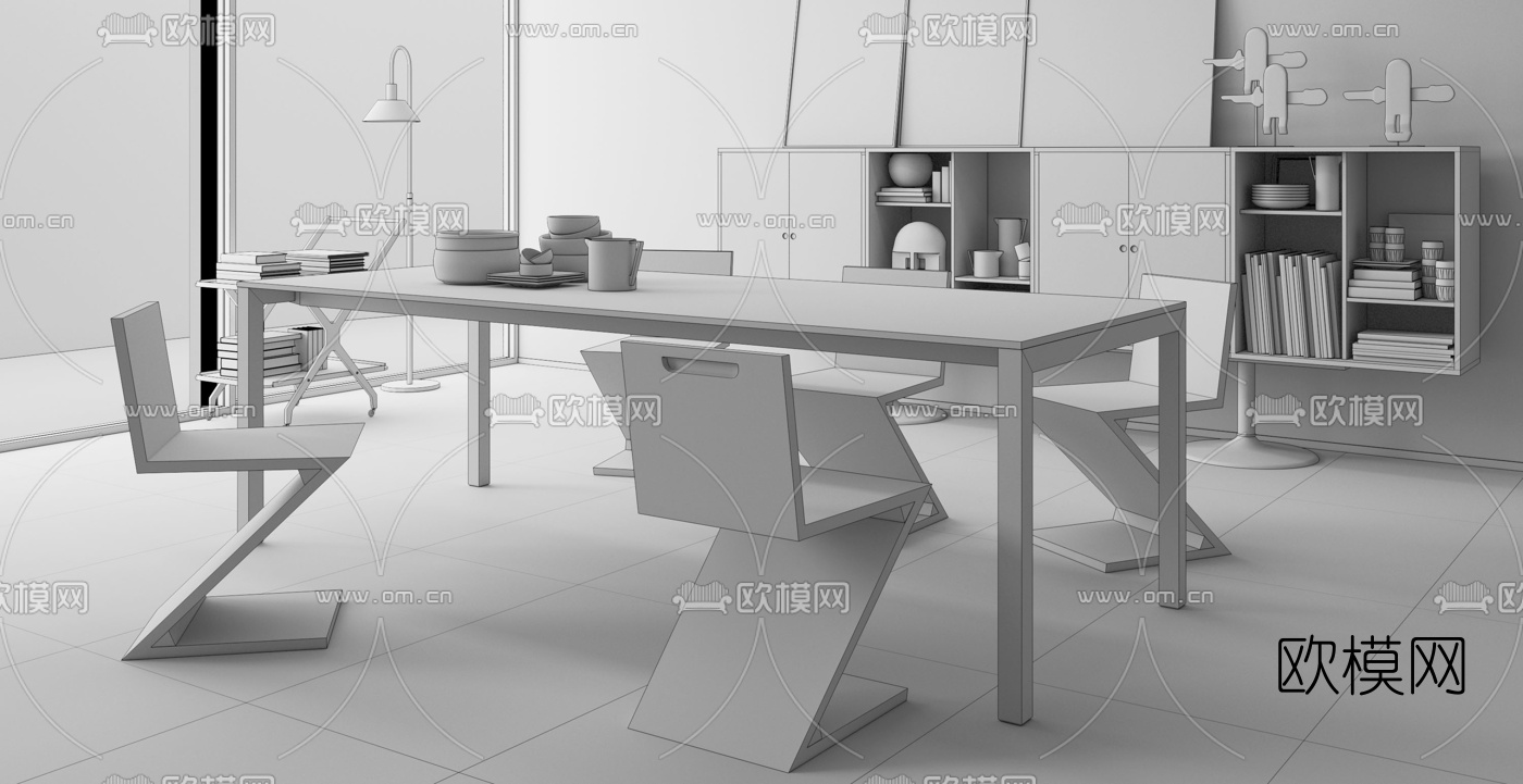 意大利Cassina品牌 现代个性餐桌椅边柜3D模型