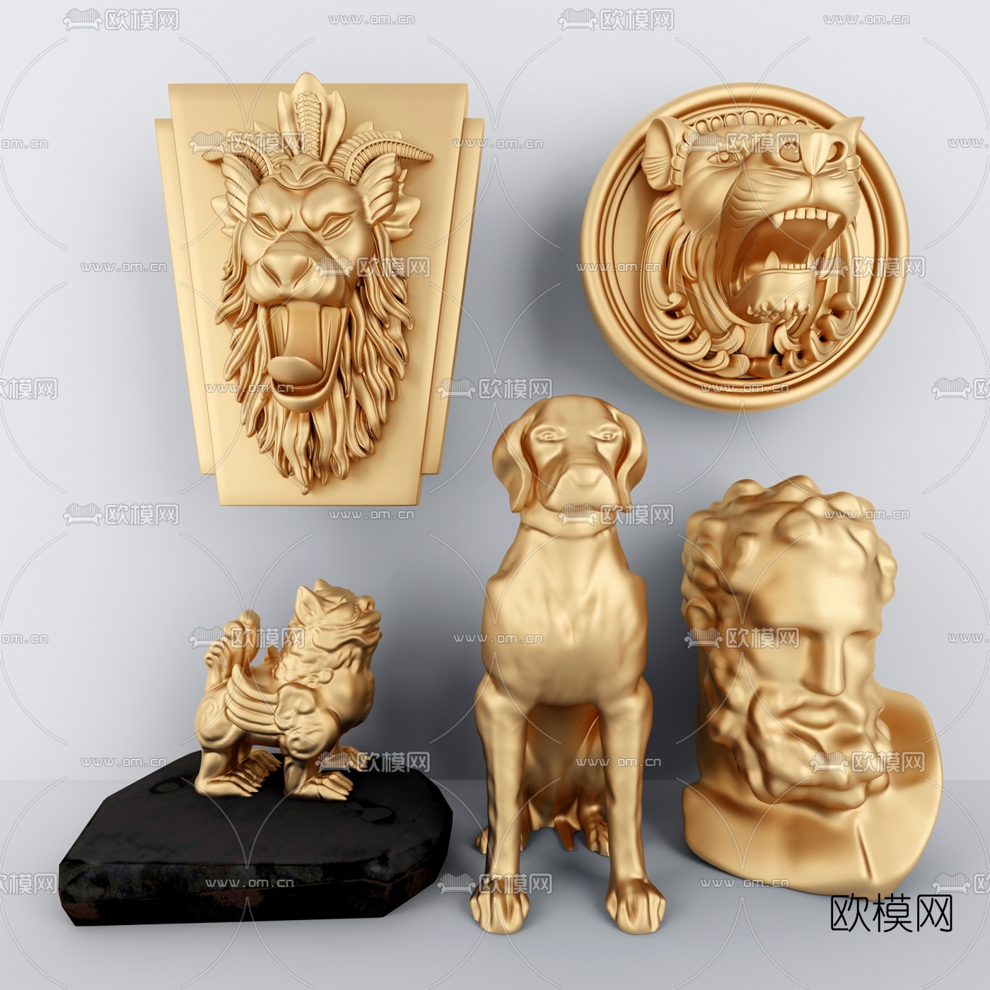 现代人物动物雕塑摆件3d模型