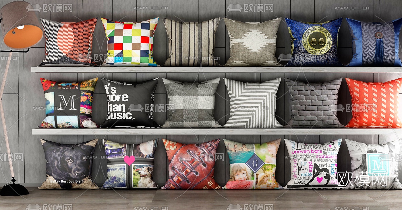 现代布艺抱枕组合3D模型下载