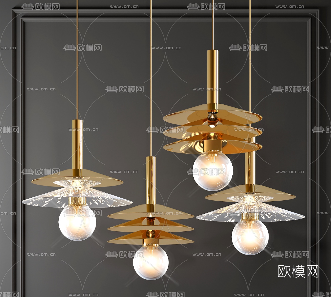 现代轻奢金属吊灯3d模型下载