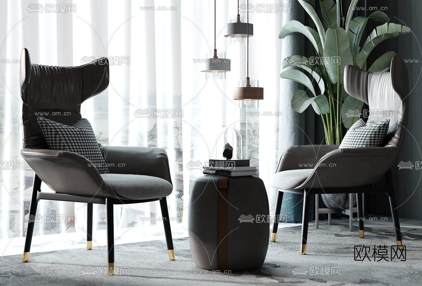 现代轻奢休闲椅su模型下载（渲染图1）