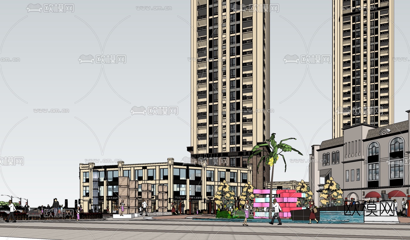 欧式商业街su模型下载（渲染图5）