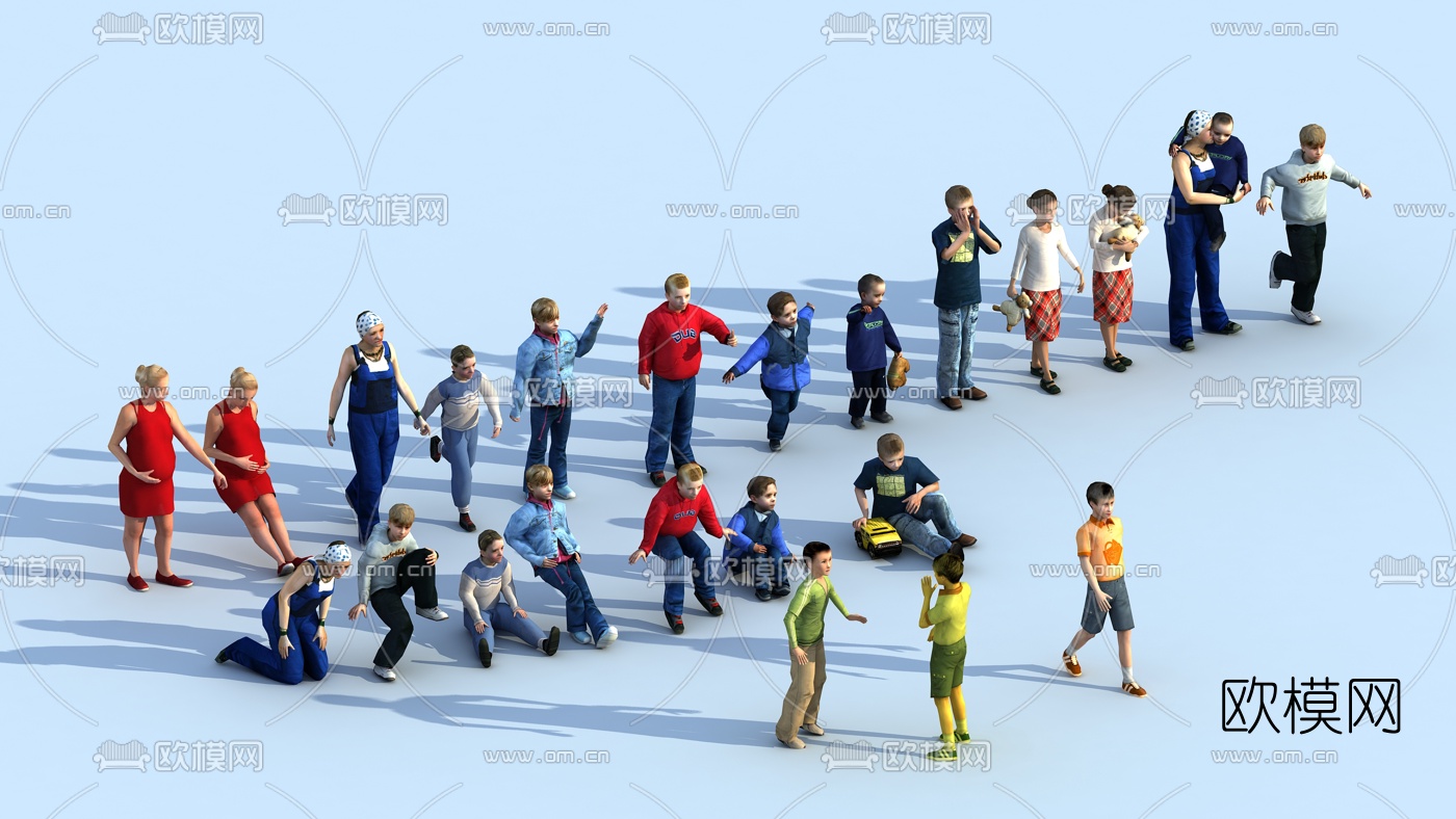 现代多人站姿人物3d模型下载