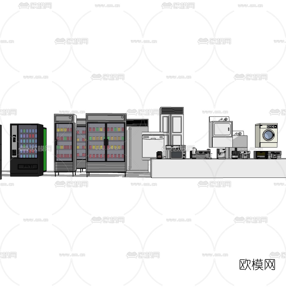 现代冰箱冰柜组合su模型下载（渲染图2）