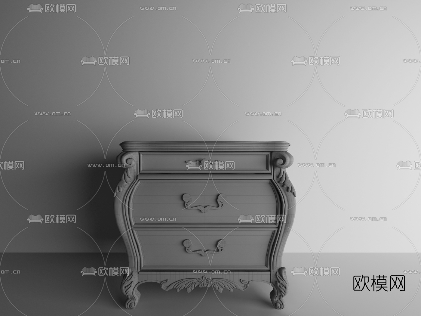 欧式实木床头柜3D模型