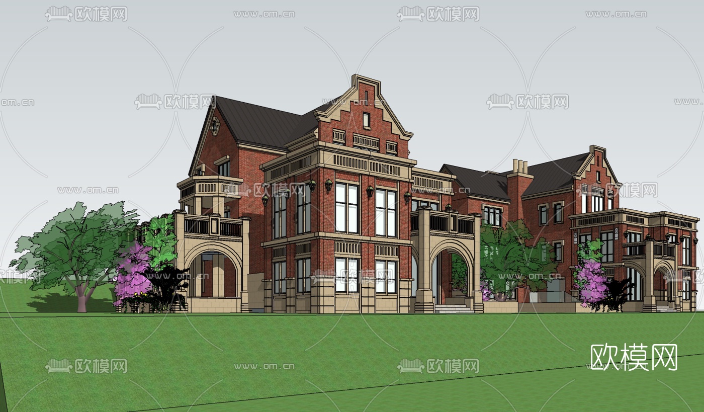 欧式独栋别墅su模型下载（渲染图2）