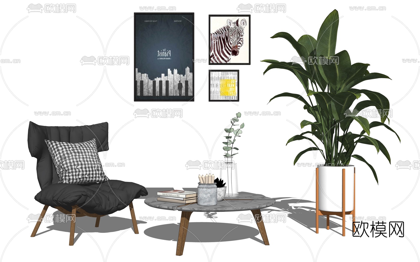 北欧布艺单人沙发su模型