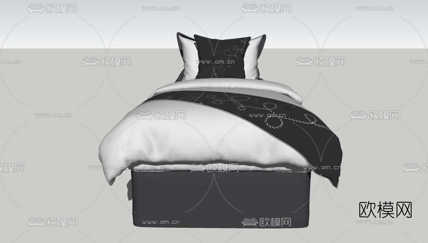 现代单人床免费su模型下载（渲染图2）
