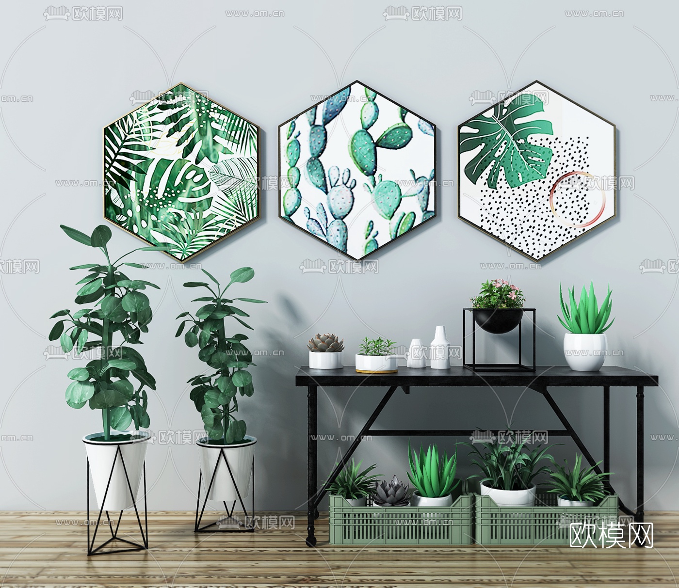 北欧植物盆栽挂画组合3D模型下载