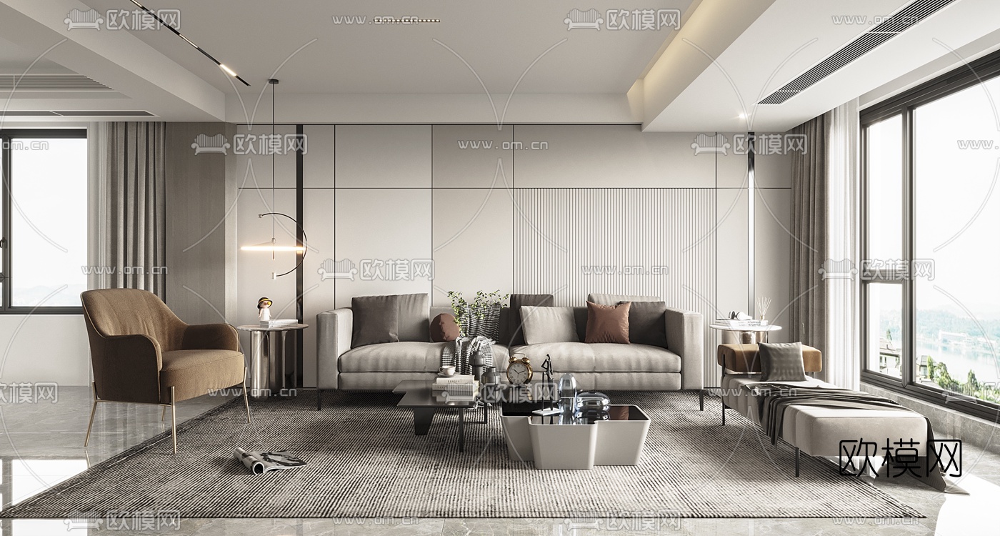 现代布艺沙发组合3d模型下载