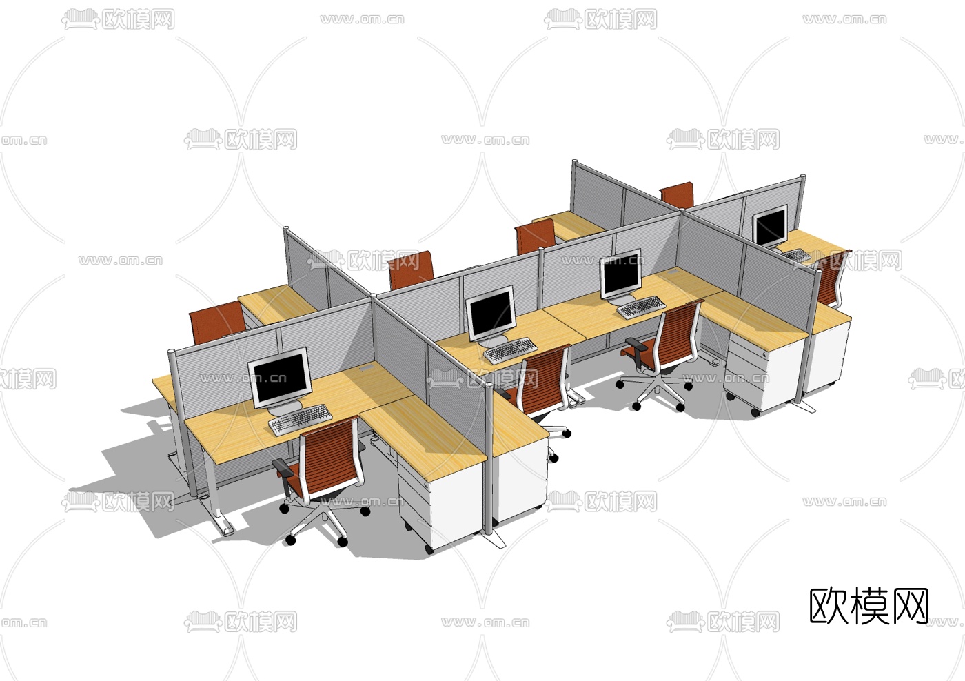 现代卡位办公桌su模型下载
