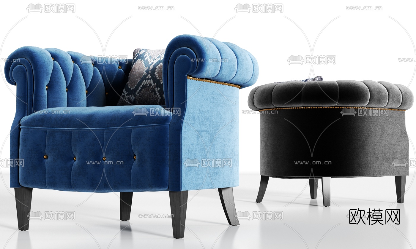 简欧布艺单人沙发3d模型下载