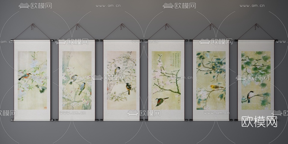 中式装饰画3D模型下载
