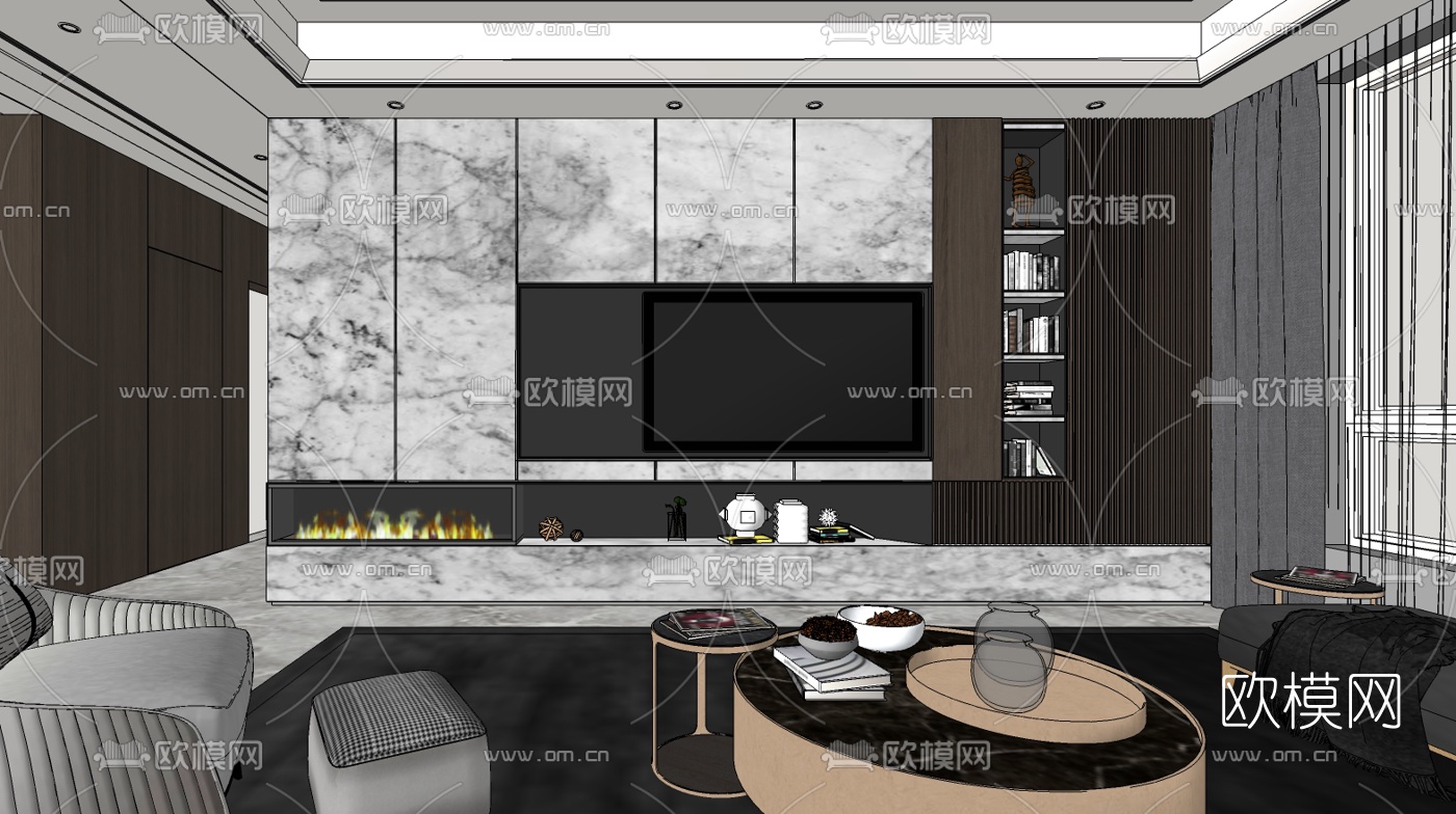 现代轻奢客餐厅su模型