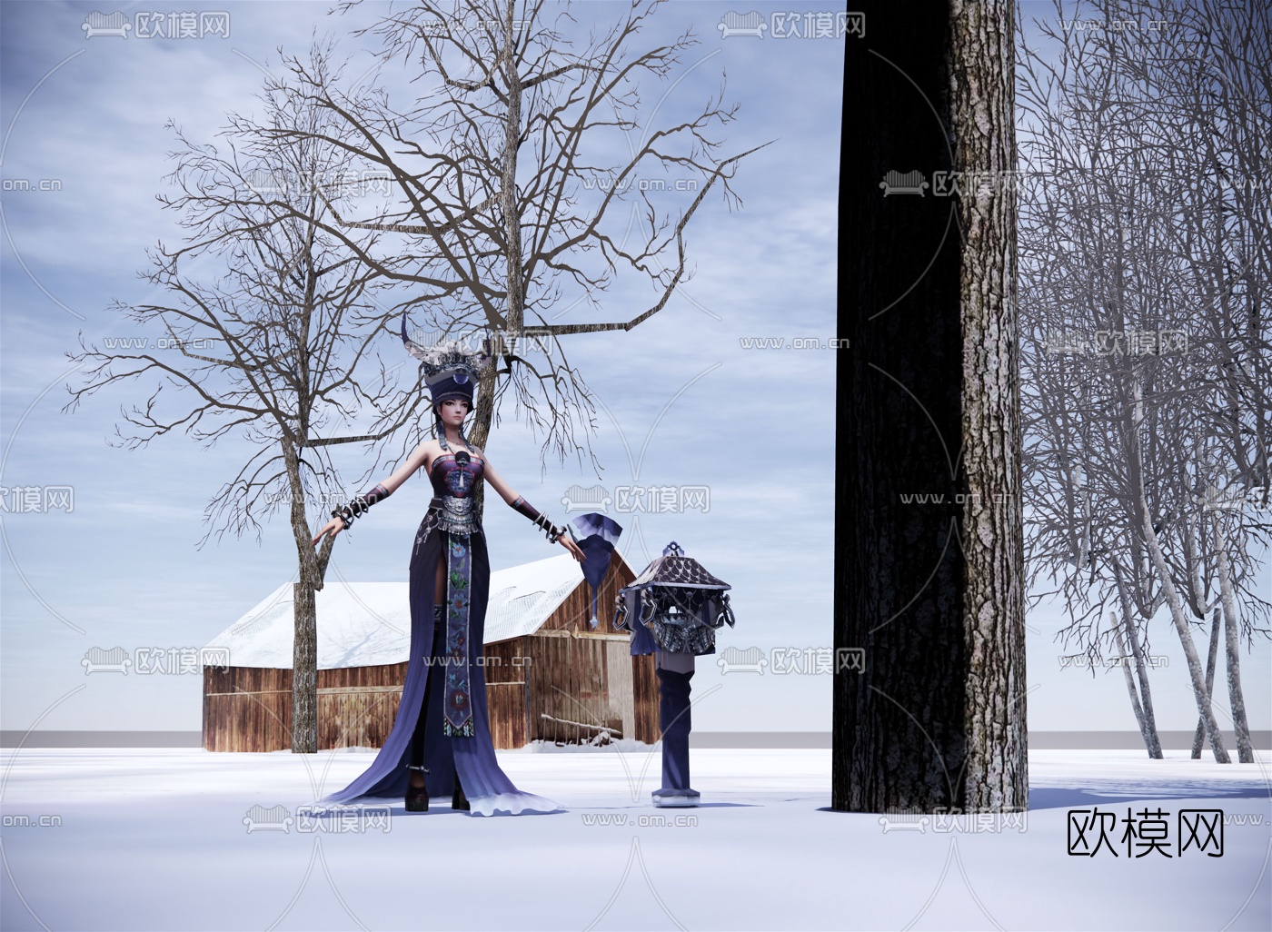 现代苗族女子人物su模型下载（渲染图2）