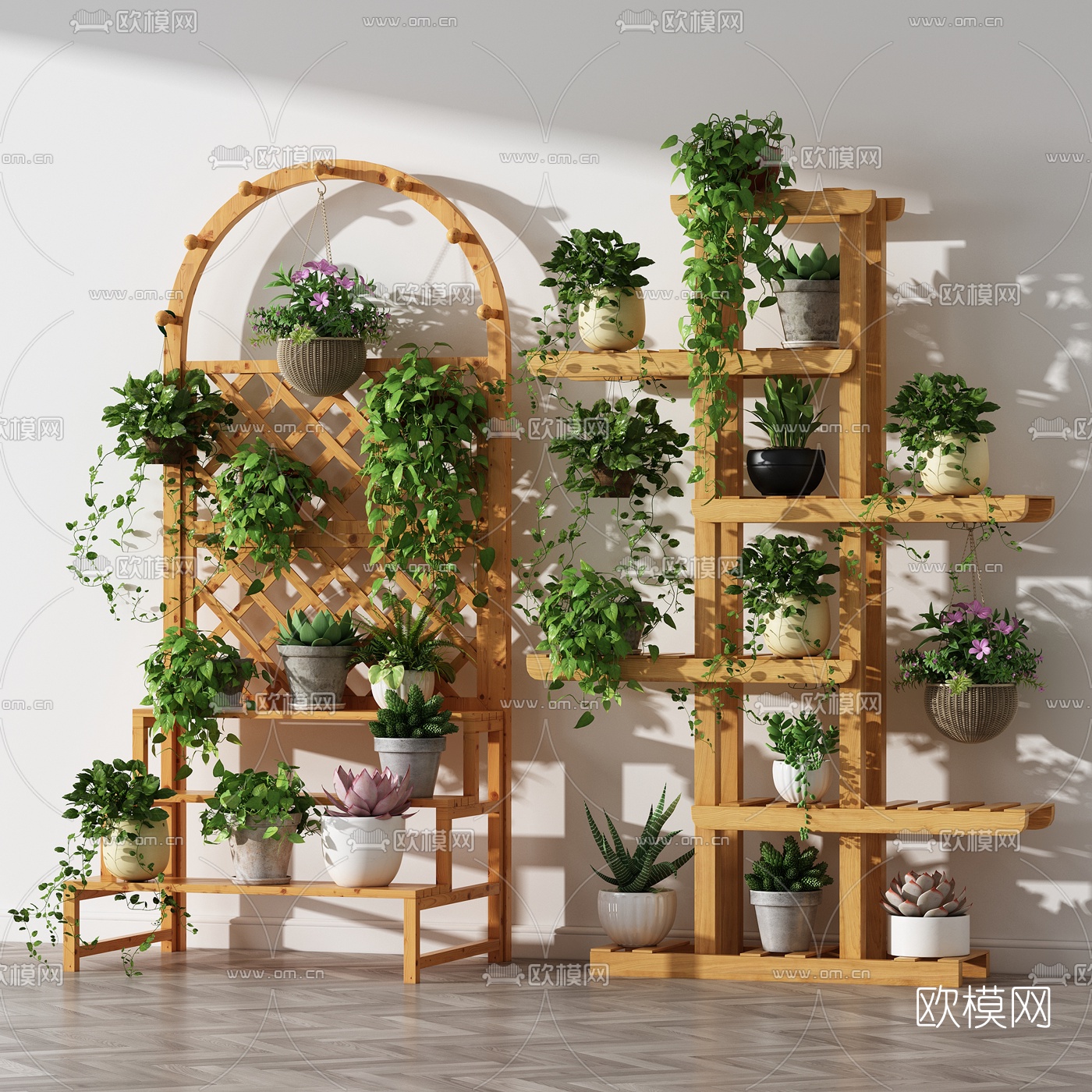 自然风绿植盆栽展架3d模型下载