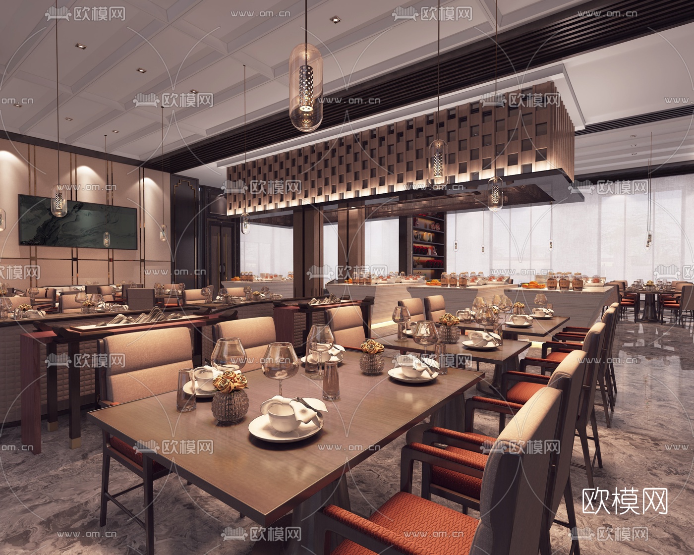 后现代西餐厅3d模型下载