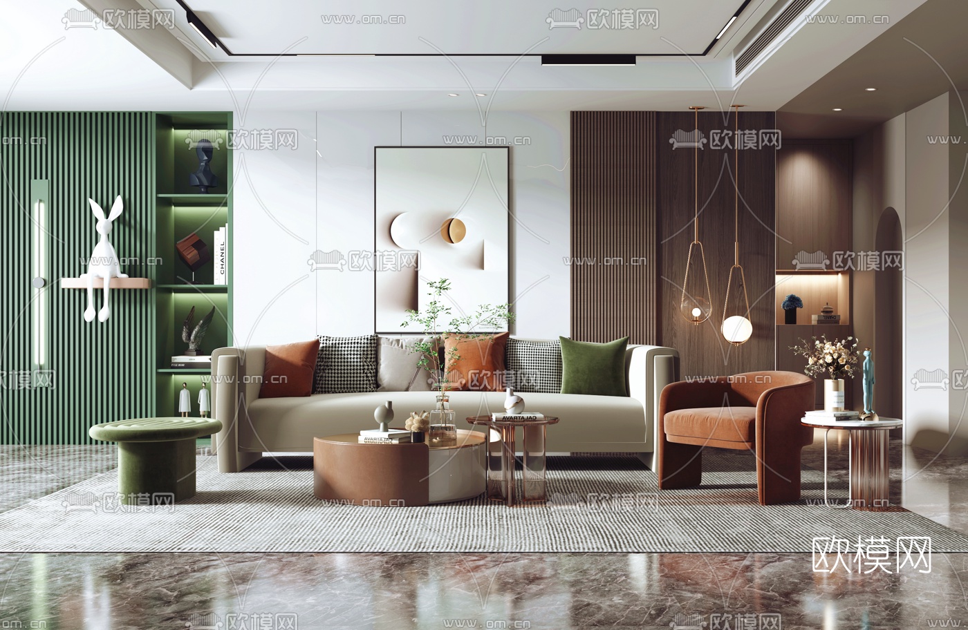 现代布艺沙发组合3d模型下载