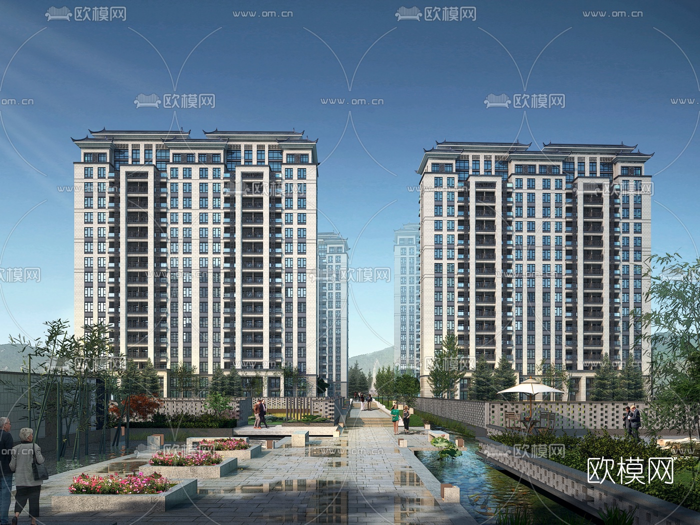 新中式商业住宅小区外观3d模型