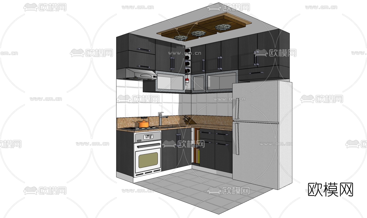 现代橱柜免费su模型下载
