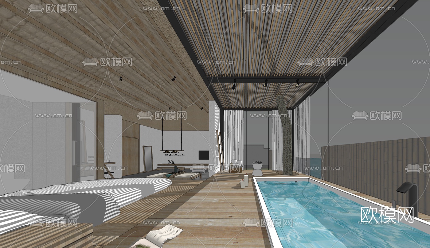 自然风民宿酒店su模型下载（渲染图5）