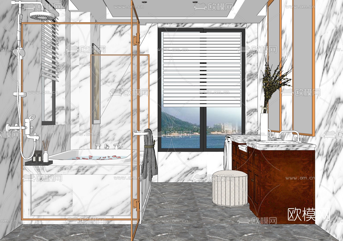 美式浴室卫生间su模型