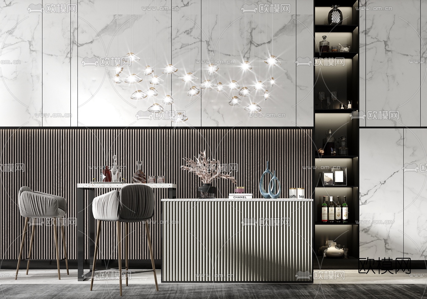 现代吧台吧椅su模型下载（渲染图1）