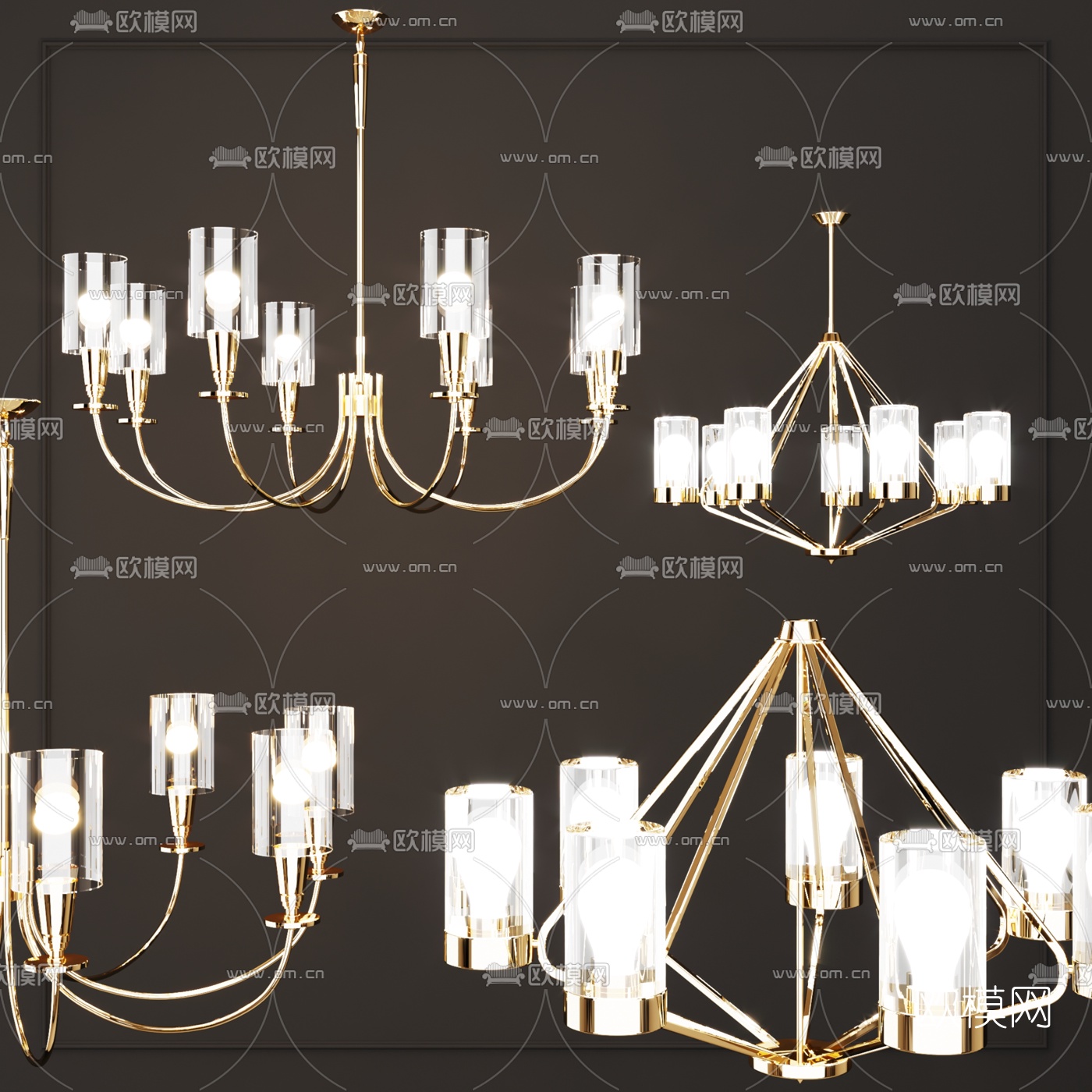 现代金属多头吊灯3d模型下载