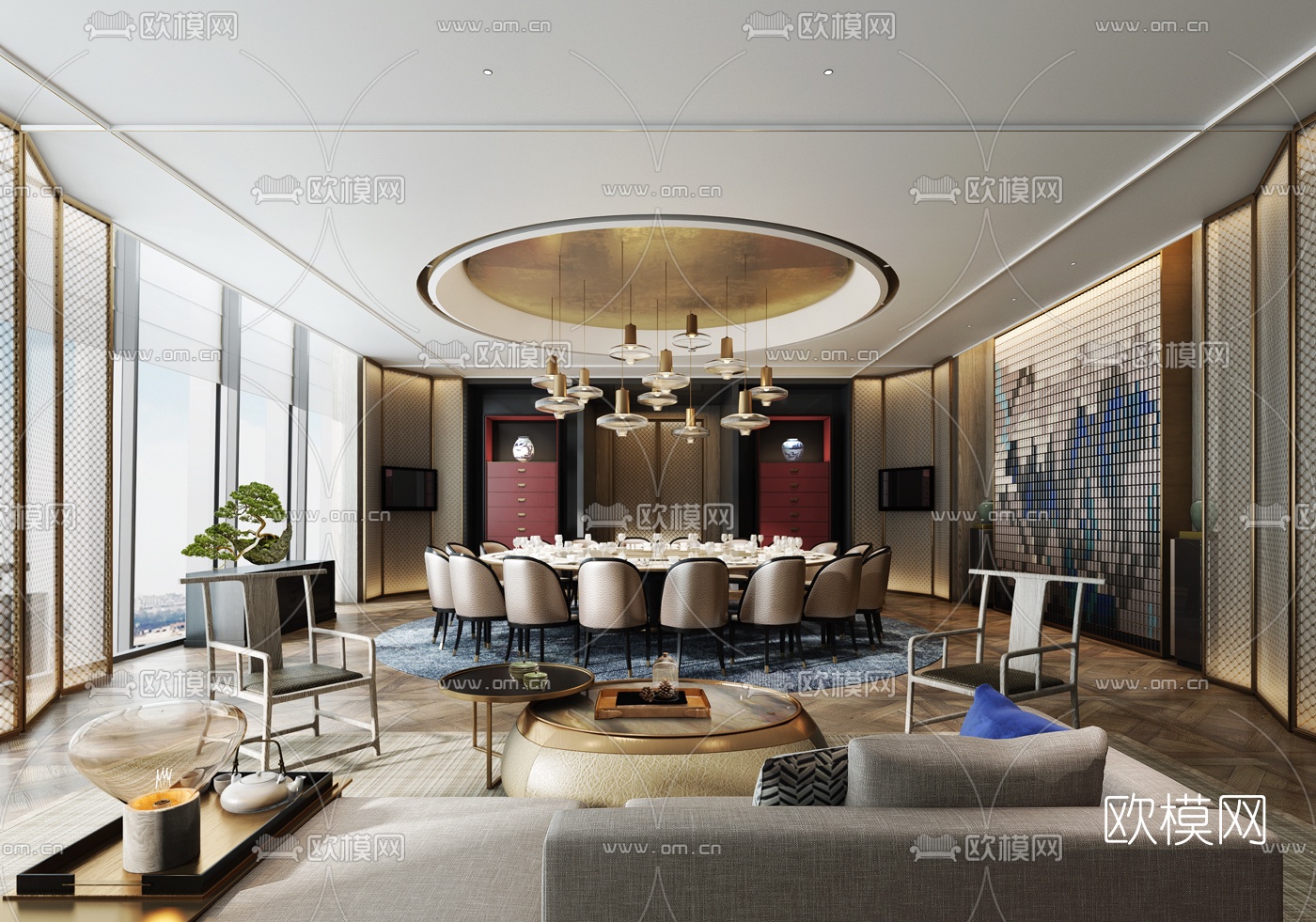 新中式餐厅包房3d模型-免费3dmax模型库-欧模网