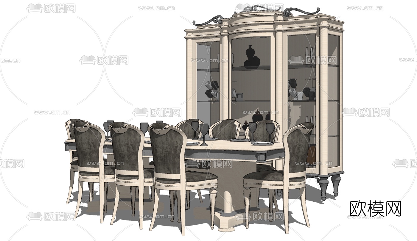 欧式餐桌椅免费su模型下载（渲染图1）