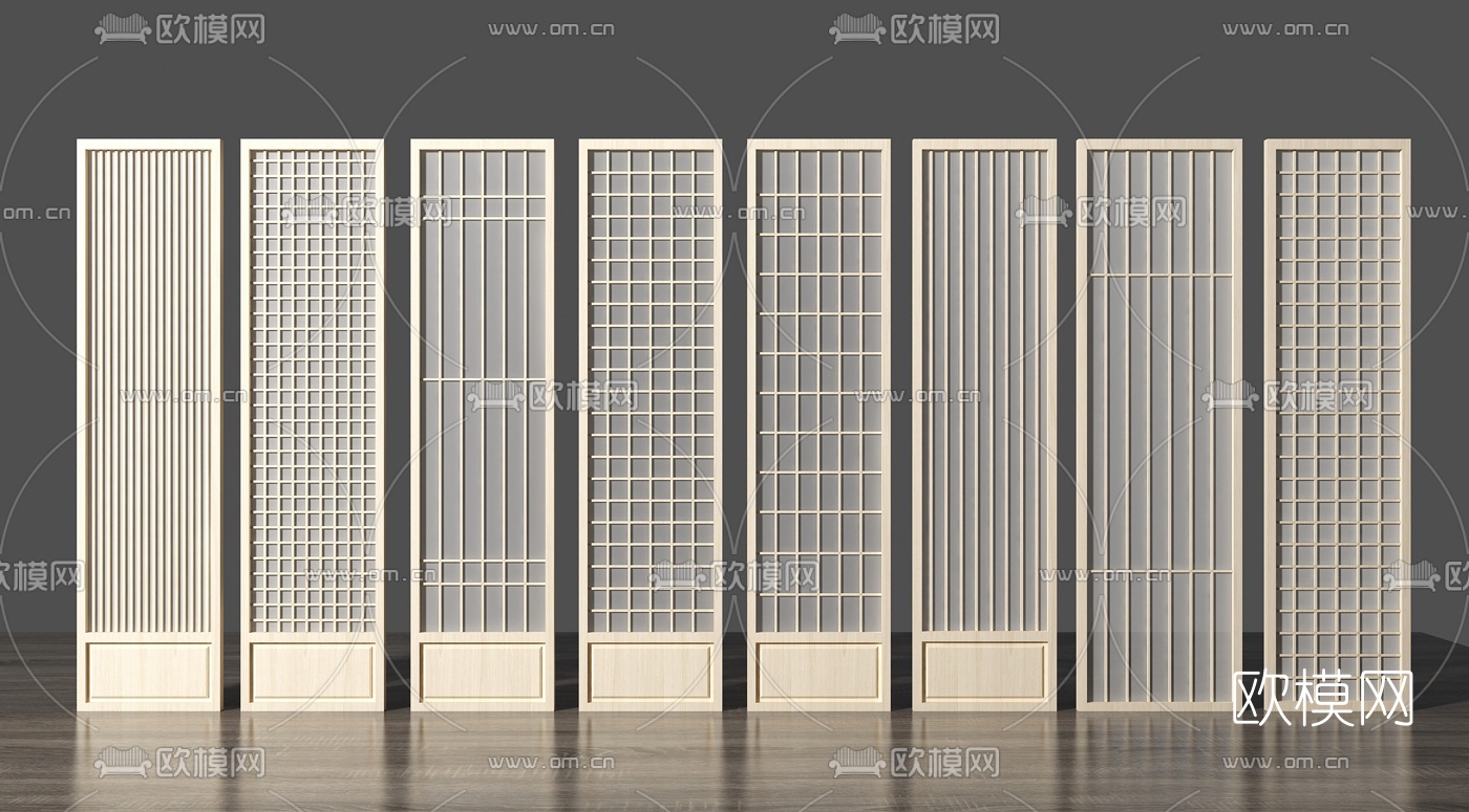 日式花格屏风隔断3d模型下载