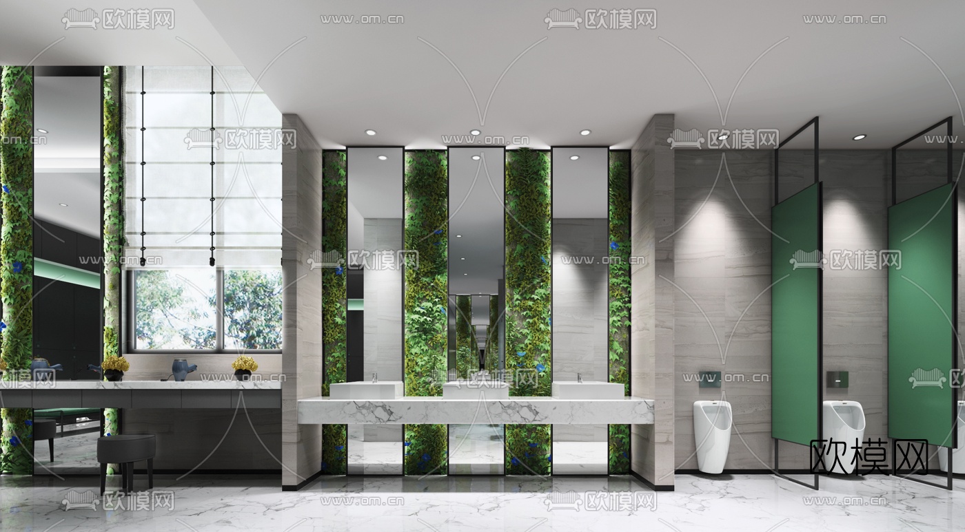 现代公共卫生间3d模型下载（渲染图2）