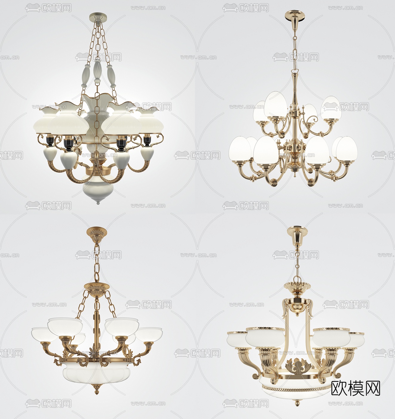 美式金属多头吊灯3d模型下载