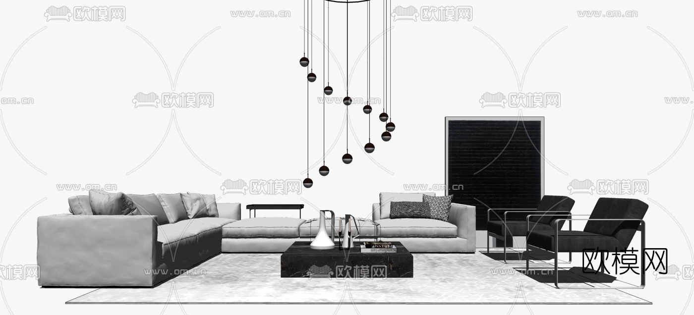 现代布艺多人沙发组合su模型下载