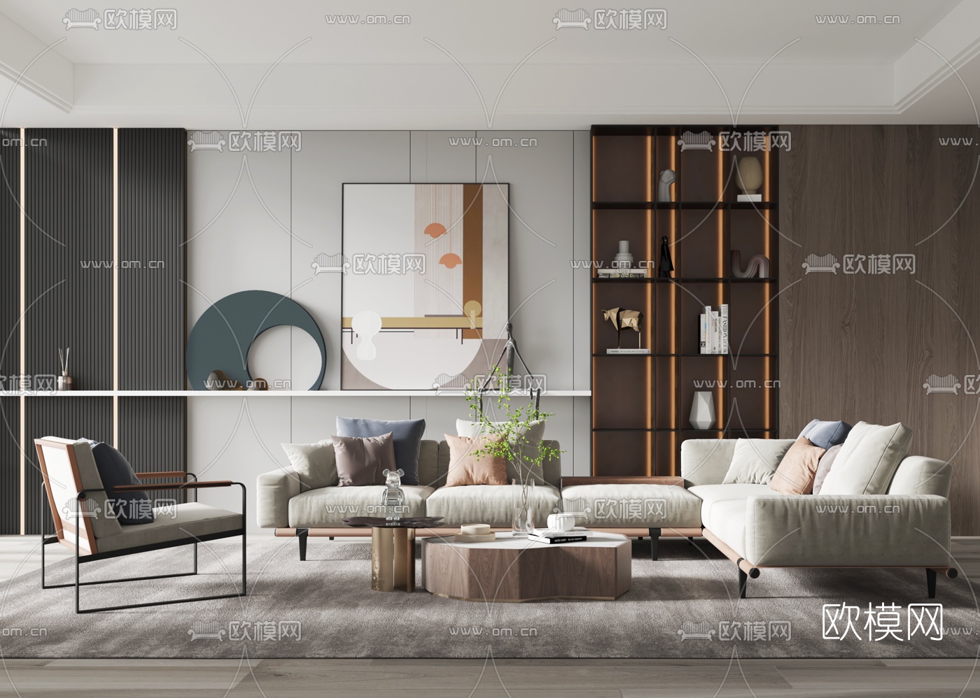 现代布艺转角沙发组合3d模型下载