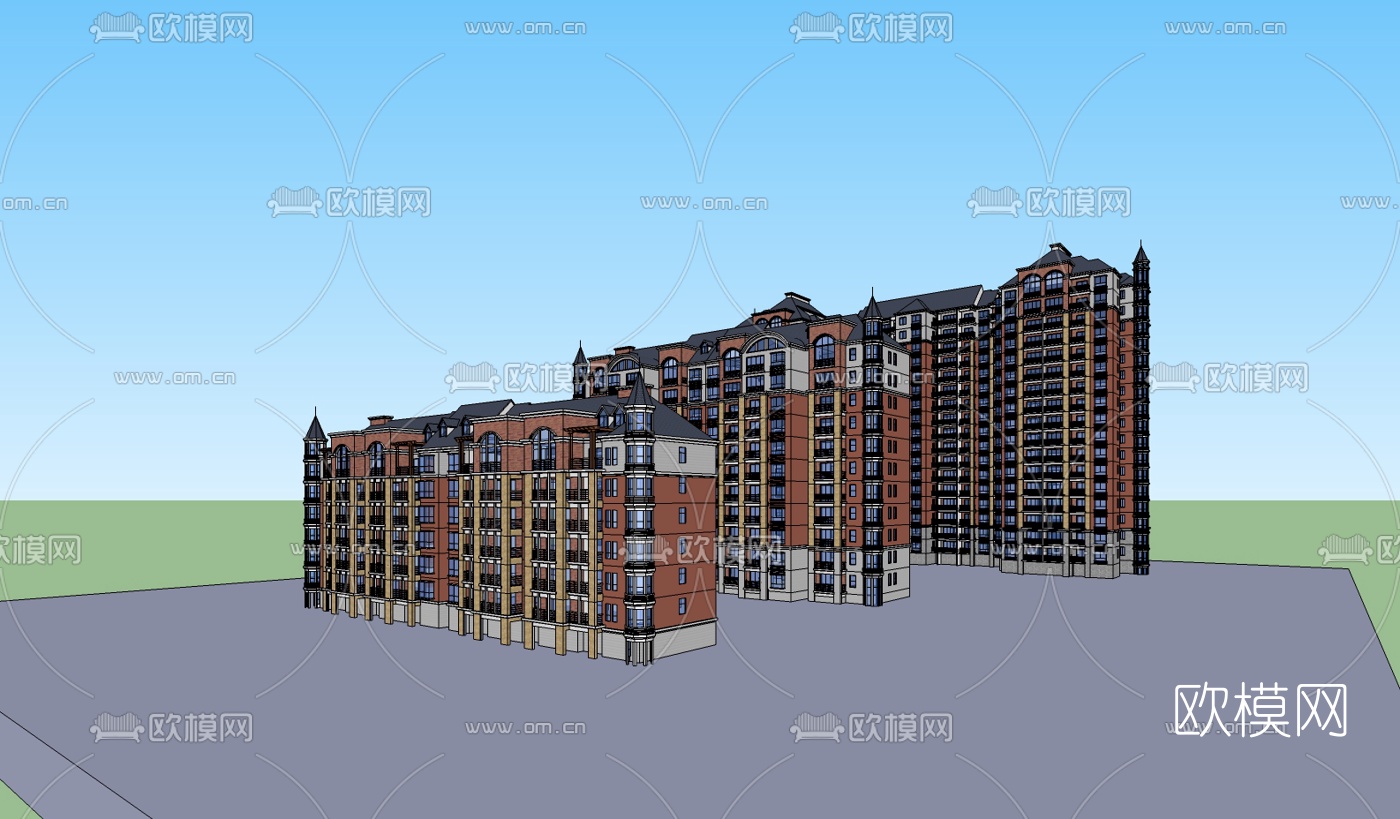 欧式公寓楼su模型下载（渲染图2）