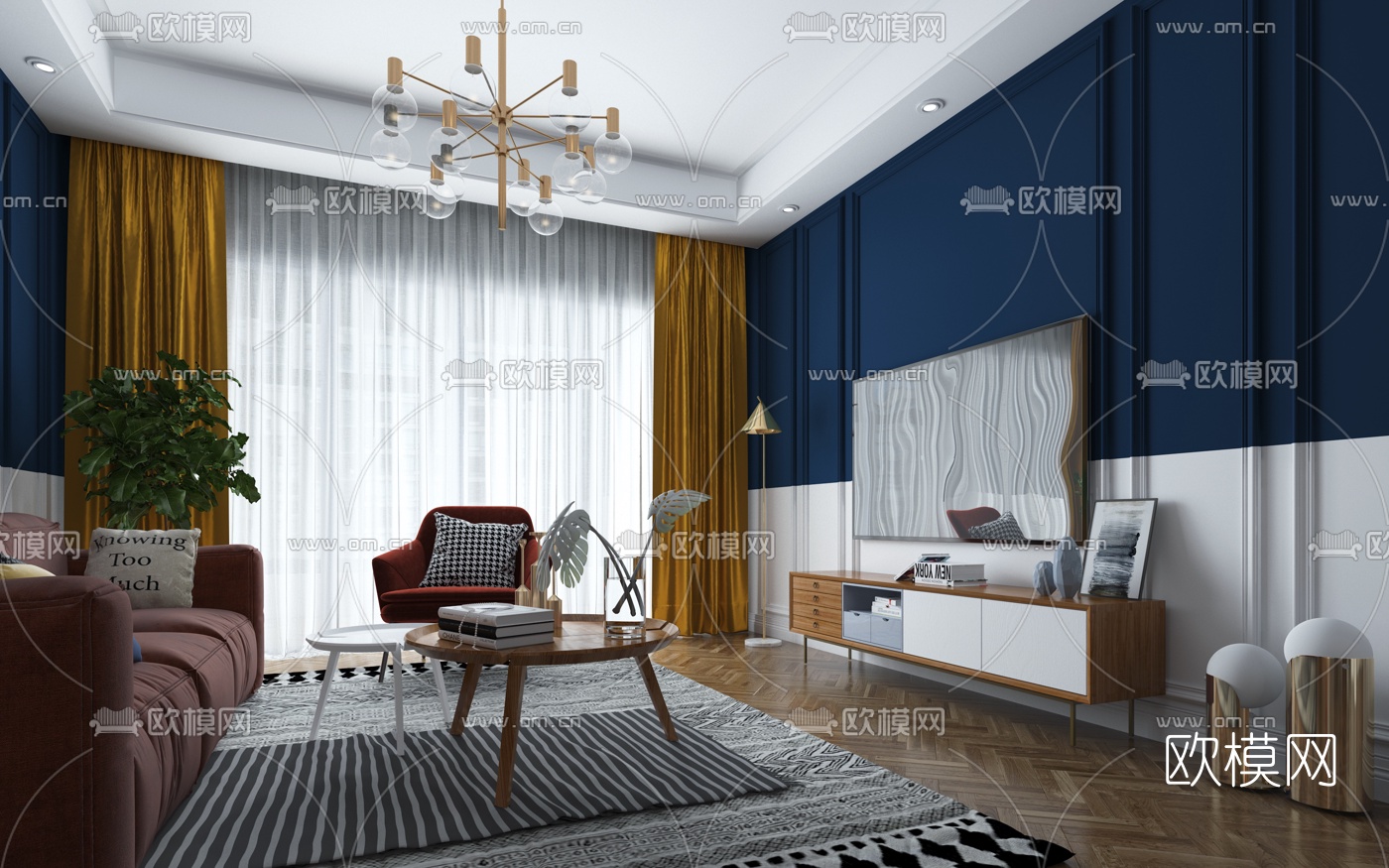 北欧客厅3d模型下载（渲染图1）
