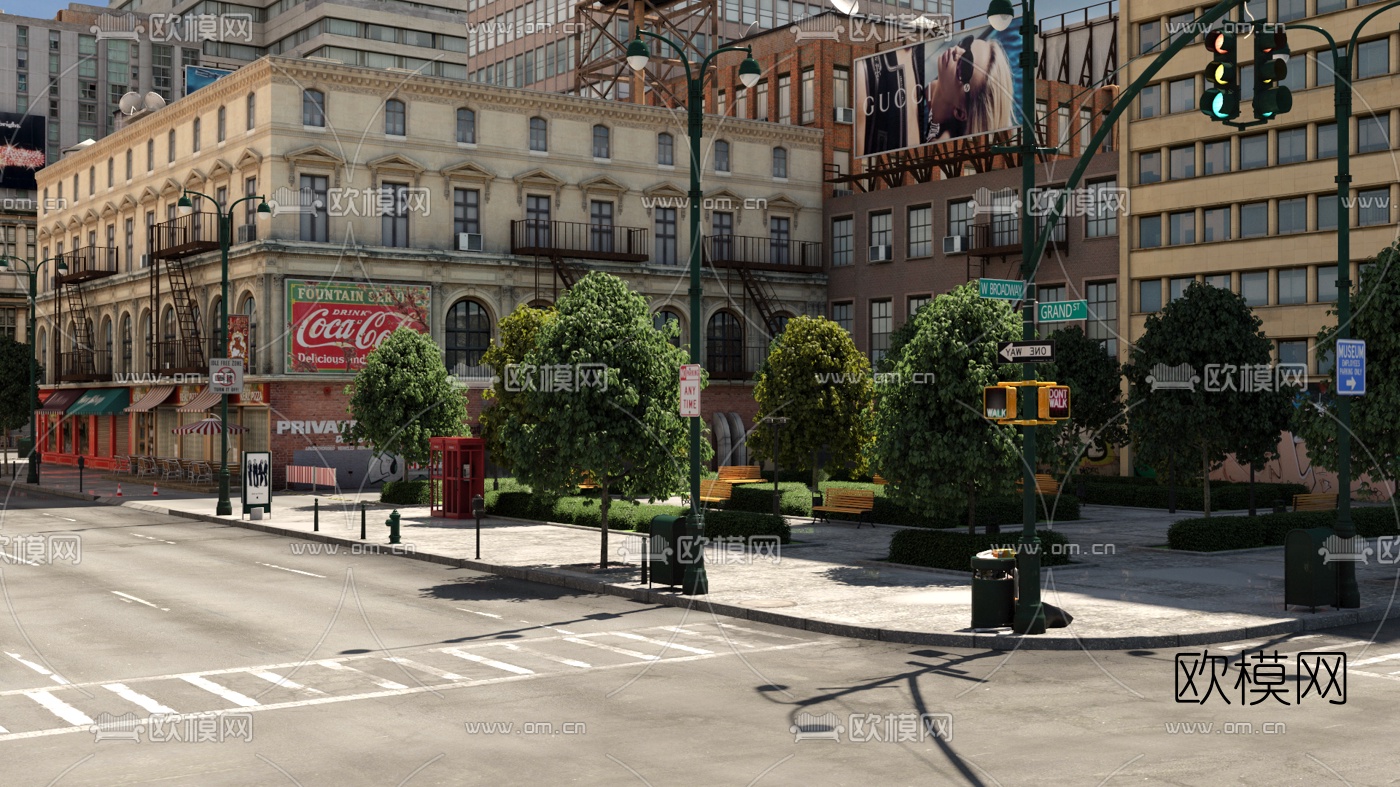 欧式城市街道建筑外观3d模型