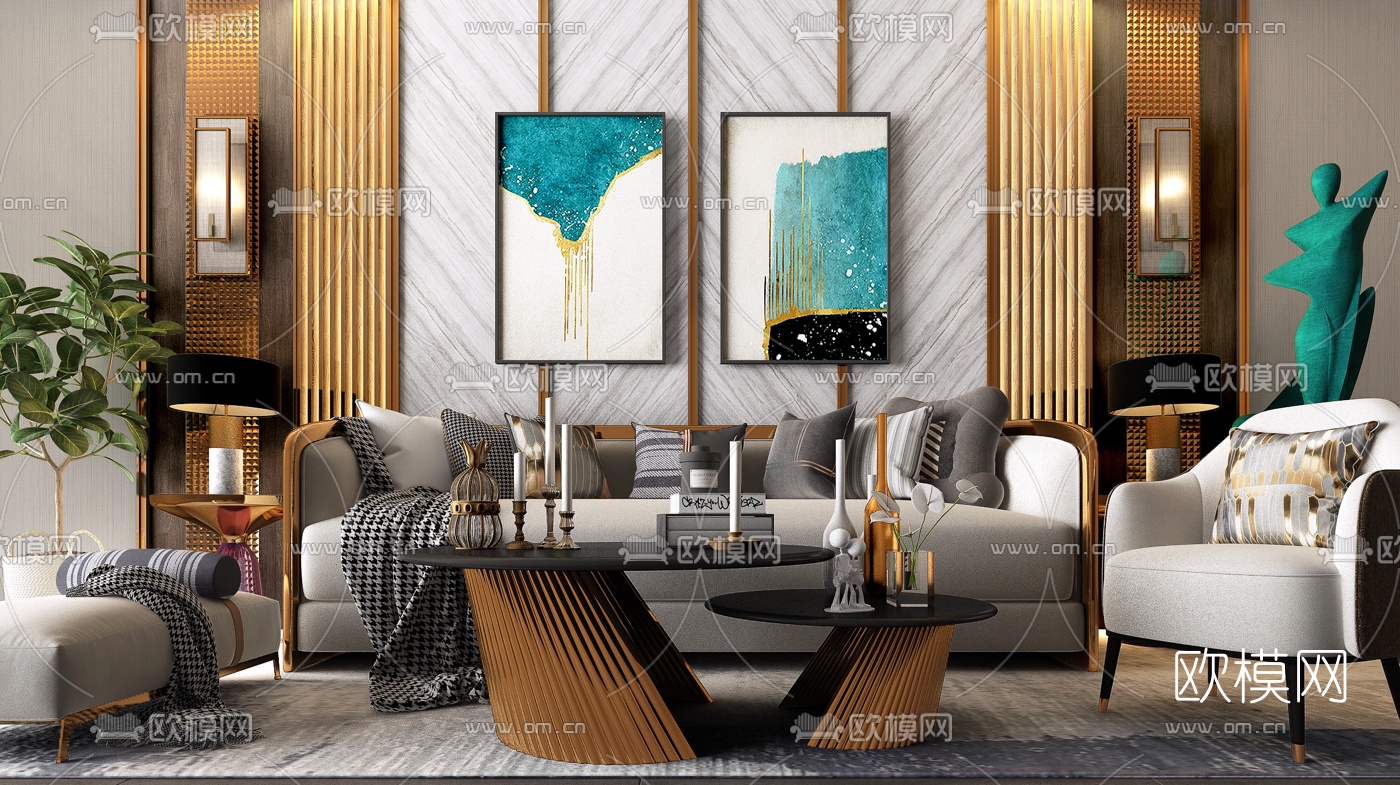 后现代轻奢组合沙发3d模型下载