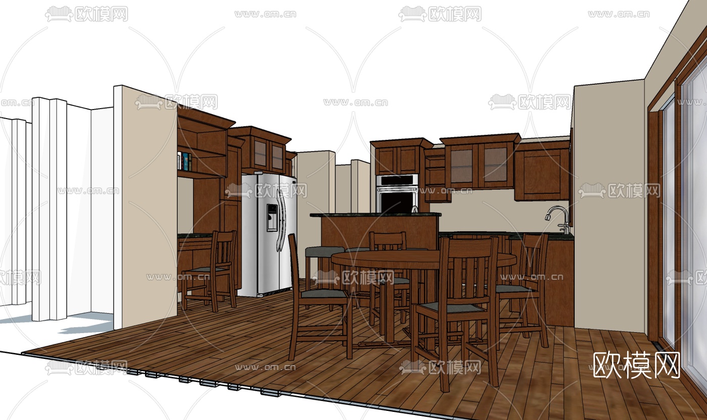 美式橱柜免费su模型下载（渲染图2）