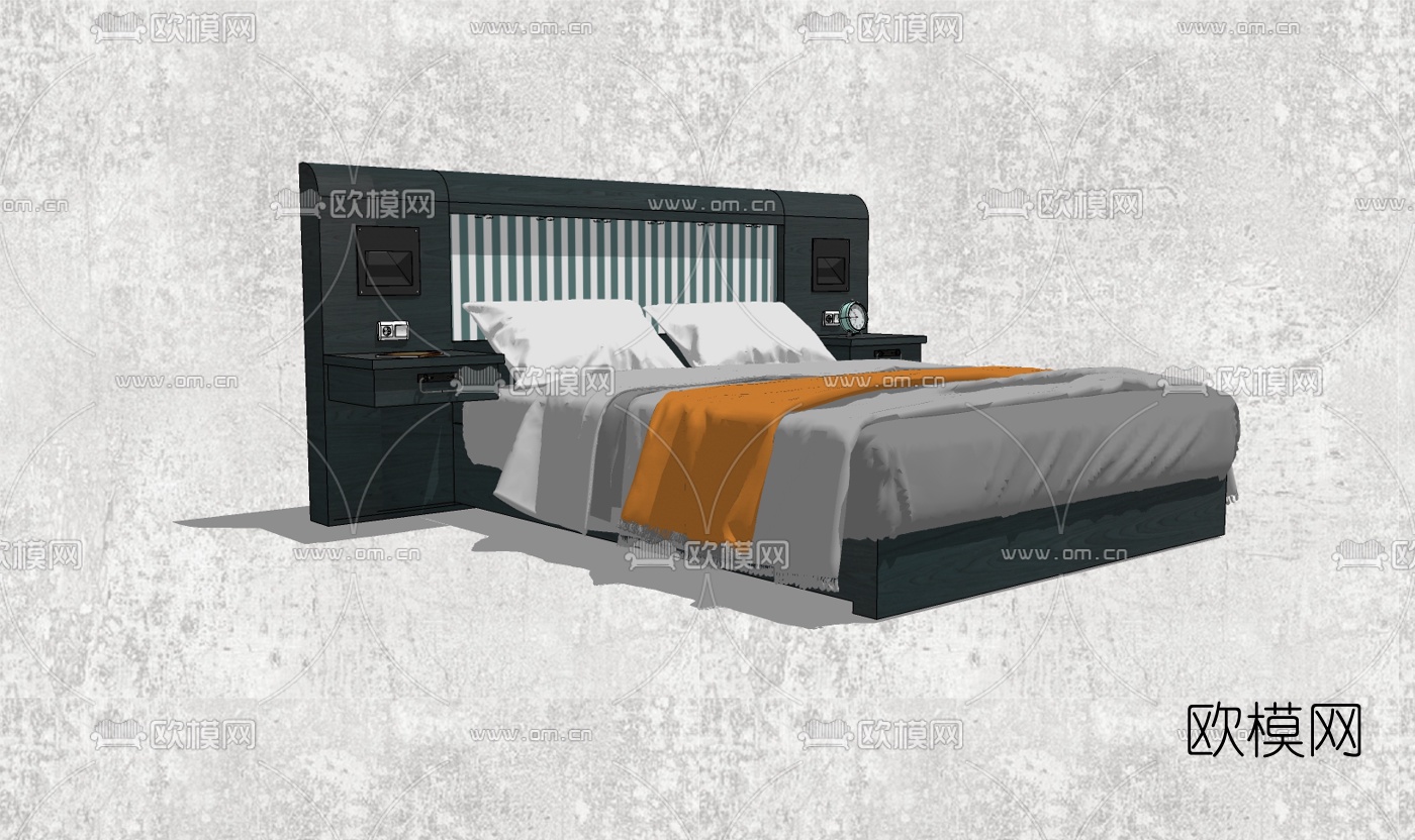 现代双人床su模型下载（渲染图5）